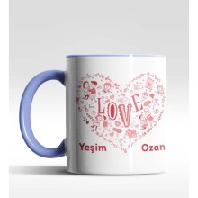 Kişiye Özel Love Tasarımlı Mavi Renk Kupa