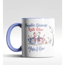 Kişiye Özel Sevgililer Günümüz Kutlu Olsun Tema Mavi Kupa