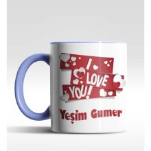 Kişiye Özel I Love You Tema Mavi Renk Kupa