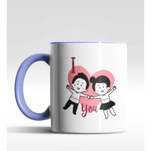 Kişiye Özel I Love You Tasarım Mavi Kupa