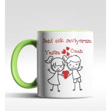 Kişiye Özel Kız Erkek Tasarım Yeşil Renk Kupa