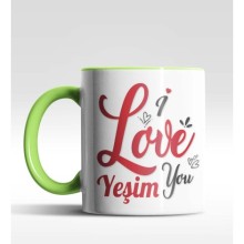 Kişiye Özel I Love You Tasarımlı Yeşil Renk Kupa