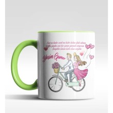 Kişiye Özel 14 Şubat Mesajı Tasarım Yeşil Renk Kupa