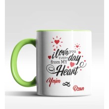 Kişiye Özel I Love You Temalı Yeşil Renk Kupa