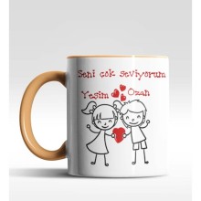 Kişiye Özel Kız Erkek Tasarım Turuncu Renk Kupa