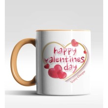 Kişiye Özel Happy Valentines Day Tasarımlı Turuncu Renk Kupa