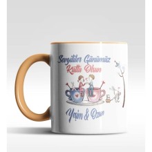 Kişiye Özel Sevgililer Günümüz Kutlu Olsun Tema Turuncu Kupa