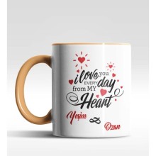 Kişiye Özel I Love You Temalı Turuncu Renk Kupa