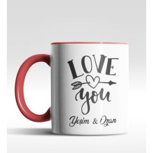 Kişiye Özel I Love You Temalı Kırmızı Renk Kupa