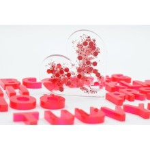 Kişiye Özel Kalp Tasarım Epoksi Anahtarlık Harf Eklentili