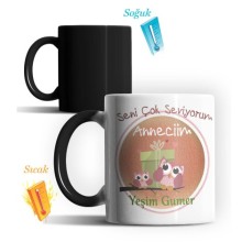 Kişiye Özel Seni Çok Seviyorum Anneciğim 3 Tema Sihirli Kupa Bardak