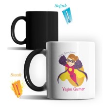 Kişiye Özel Benim Süper Annem Tasarımlı Sihirli Kupa Bardak