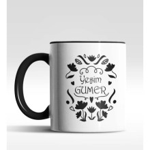 Kişiye Özel Çiçek İsim Süliyet Siyah Kupa Bardak