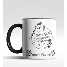 Kişiye Özel Seni Çok Seviyorum Annem Siyah Kupa Bardak