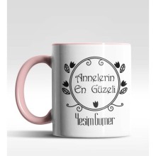 Kişiye Özel Annelerin En Güzeli Çerçeveli Pembe Kupa Bardak