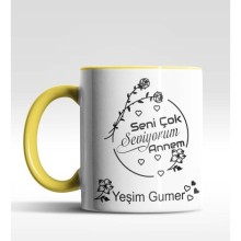 Kişiye Özel Seni Çok Seviyorum Annem Sarı Kupa Bardak