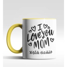 Kişiye Özel I Love Mom Sarı Kupa Bardak