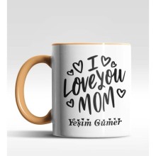 Kişiye Özel I Love Mom Turuncu Kupa Bardak