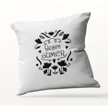Kişiye Özel Çiçek İsim Süliyet Beyaz Kare Yastık