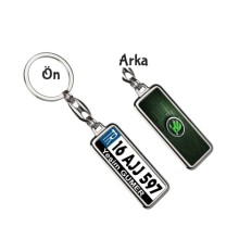 Kişiye Özel Skoda VIP Logo Tema Plaka Anahtarlık - Gümüş Krom Kaplama