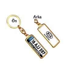 Kişiye Özel Kia Vektör Logo Tema Plaka Anahtarlık - Altın Krom Kaplama