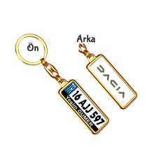 Kişiye Özel Dacia Yeni Logo Tema Plaka Anahtarlık - Altın Krom Kaplama