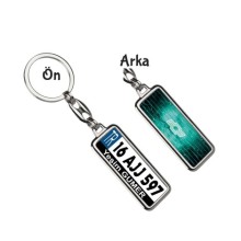 Kişiye Özel Chevrolet Neon Turkuaz Logo Tema Plaka Anahtarlık - Gümüş Krom Kaplama