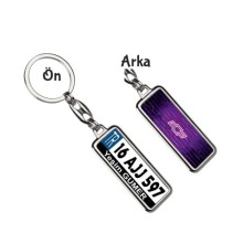 Kişiye Özel Chevrolet Neon Mor Logo Tema Plaka Anahtarlık - Gümüş Krom Kaplama