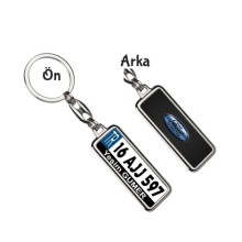 Kişiye Özel Ford Logo Tema Plaka Anahtarlık - Gümüş Krom Kaplama