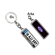 Kişiye Özel Ford Simli Lila Logo Tema Plaka Anahtarlık - Gümüş Krom Kaplama