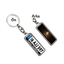 Kişiye Özel Ferrari Altın Parlama Logo Tema Plaka Anahtarlık - Gümüş Krom Kaplama