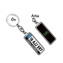 Kişiye Özel Ferrari Simli Yeşil Logo Tema Plaka Anahtarlık - Gümüş Krom Kaplama