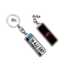 Kişiye Özel Ferrari Simli Kırmızı Logo Tema Plaka Anahtarlık - Gümüş Krom Kaplama