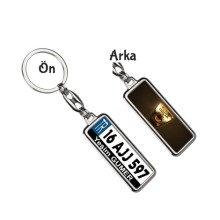 Kişiye Özel Dacia Altın Parlama Logo Tema Plaka Anahtarlık - Gümüş Krom Kaplama
