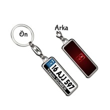 Kişiye Özel Ferrari Vip Kırmızı Logo Tema Plaka Anahtarlık - Gümüş Krom Kaplama