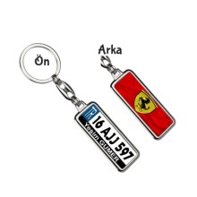 Kişiye Özel Ferrari Bayrak Logo Tema Plaka Anahtarlık - Gümüş Krom Kaplama