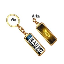 Kişiye Özel Daihatsu Neon Sarı Logo Tema Plaka Anahtarlık - Altın Krom Kaplama