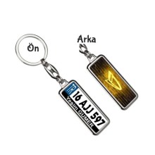 Kişiye Özel Daihatsu Neon Sarı Logo Tema Plaka Anahtarlık - Gümüş Krom Kaplama