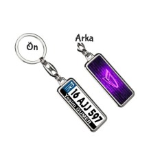 Kişiye Özel Daihatsu Neon Mor Logo Tema Plaka Anahtarlık - Gümüş Krom Kaplama