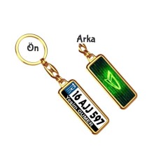 Kişiye Özel Daihatsu Neon Yeşil Logo Tema Plaka Anahtarlık - Altın Krom Kaplama