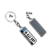 Kişiye Özel Chrysler Gri Metalik Logo Tema Plaka Anahtarlık - Gümüş Krom Kaplama