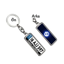 Kişiye Özel Bmw Neon Lights Koyu Mavi Logo Tema Plaka Anahtarlık - Gümüş Krom Kaplama