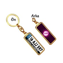 Kişiye Özel Bmw Neon Lights Pembe Logo Tema Plaka Anahtarlık - Altın Krom Kaplama