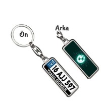 Kişiye Özel Bmw Neon Lights Turkuaz Logo Tema Plaka Anahtarlık - Gümüş Krom Kaplama