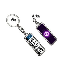 Kişiye Özel Bmw Neon Lights Mor Logo Tema Plaka Anahtarlık - Gümüş Krom Kaplama