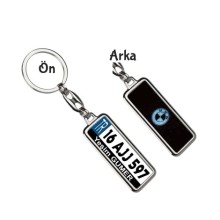 Kişiye Özel Bmw Simli Mavi Logo Tema Plaka Anahtarlık - Gümüş Krom Kaplama