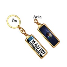 Kişiye Özel Alfa Romeo Creativ Logo Tema Plaka Anahtarlık - Altın Krom Kaplama