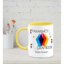 Kişiye Özel Tasarımcı Grafiker Tasarımlı Sarı Kupa