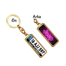 Kişiye Özel Jeep Neon Pembe Logo Tema Plaka Anahtarlık - Altın Krom Kaplama