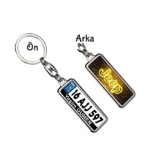 Kişiye Özel Jeep Neon Sarı Logo Tema Plaka Anahtarlık - Gümüş Krom Kaplama